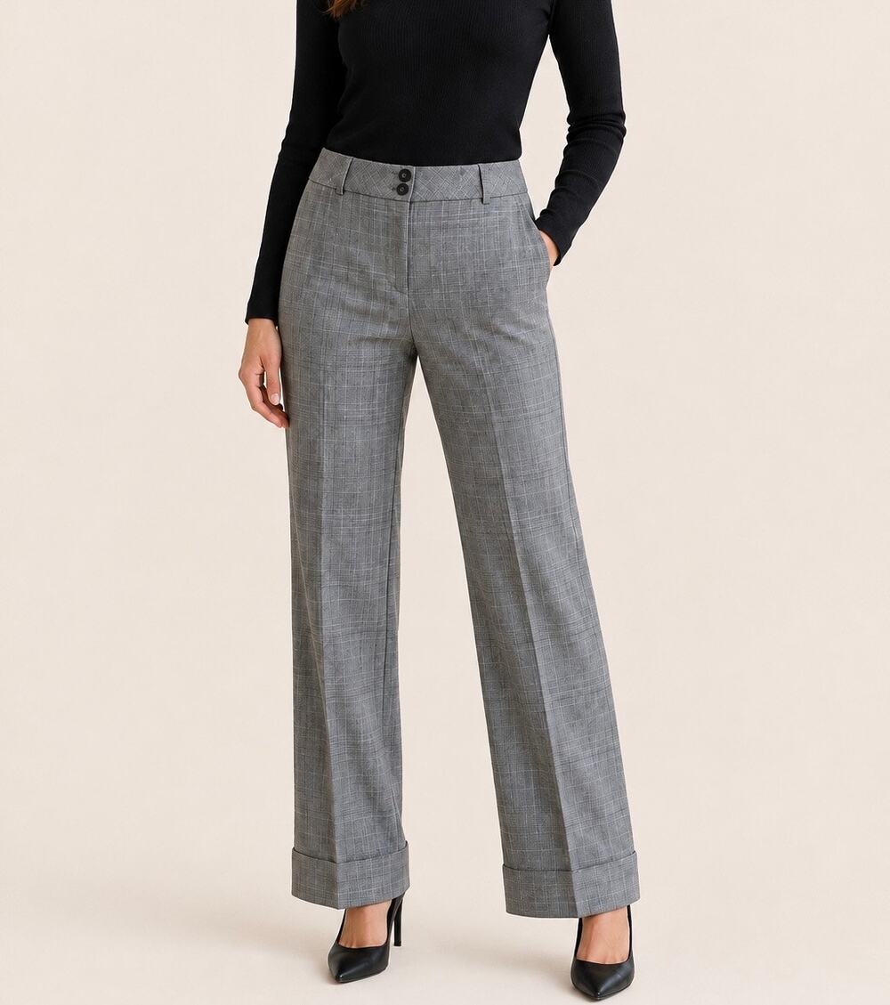 NWT LOFT Marisa Gray Plaid Wool Cuffed Trouser Pants Women’s Size 10